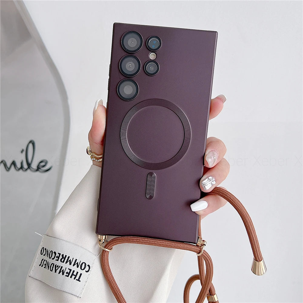 Magnetic crossbody case with strap for Galaxy