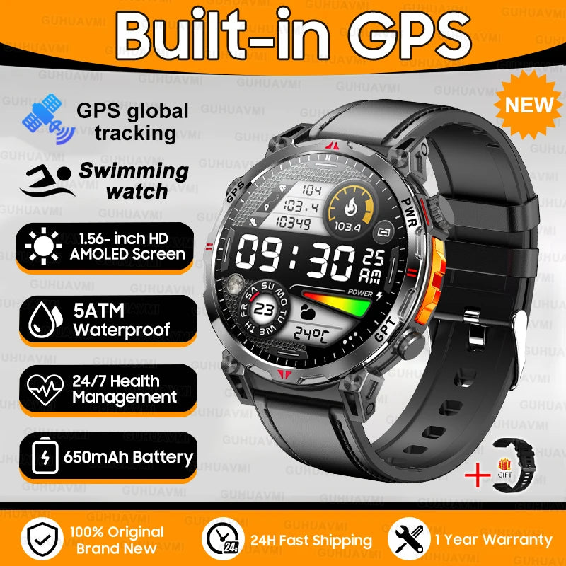 Robuste GPS Militär-Smartwatch 5ATM Dualband Kompass