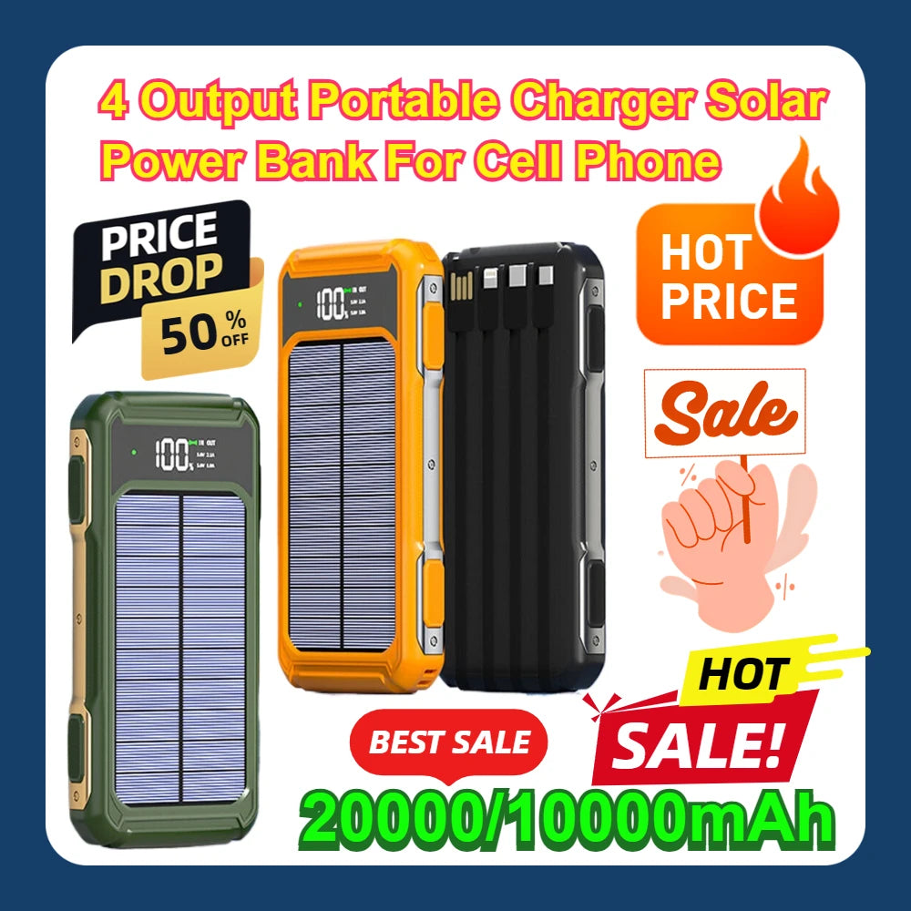 Solar Power Bank 20000mAh 4-port USB Charger