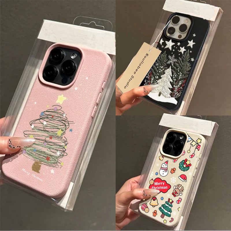 Handyhülle für Samsung S25 PU Leder Weihnachtsbaum