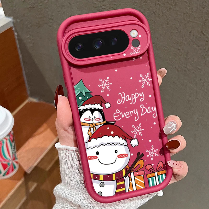 Weihnachts Silikonhülle für Google Pixel 7 und 8 stoßfest flexibel mit Schneemann und Elchdesign robuster Schutz für Winter und Alltag