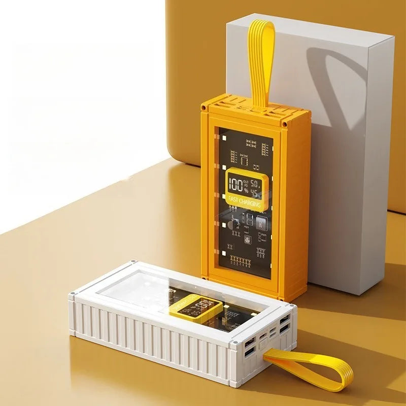 Transparent power bank 20000–50000mAh fast charging