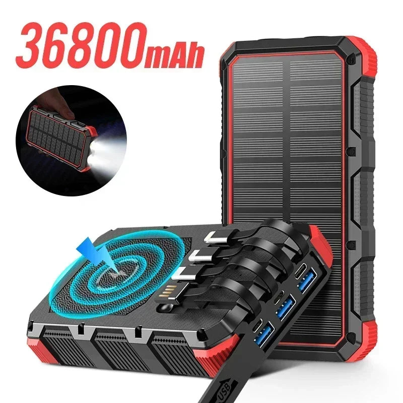 36800mAh Solar Power Bank with Cable & Wireless