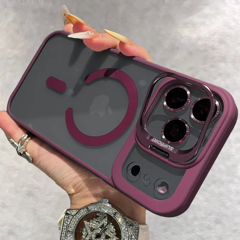 Transparent MagSafe case for iPhone 17 with holder