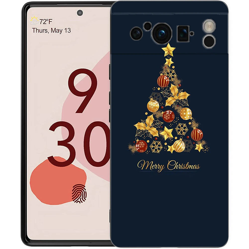 Stylische Frohe Weihnachten TPU Hülle für Google Pixel 9 Pro XL halb umwickelt 360 Grad Schutz stoßfest kratzfest rutschfest Cartoon Tier Anime Design