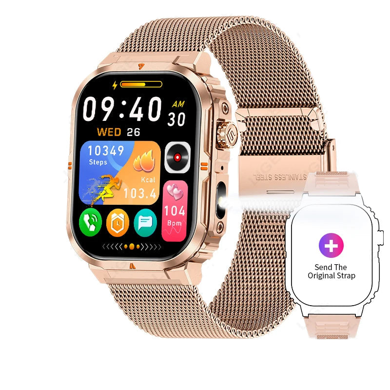 Outdoor Smartwatch 2024 mit LED-Taschenlampe & Bluetooth-Anruf – Wasserdicht, Sport & Fitness