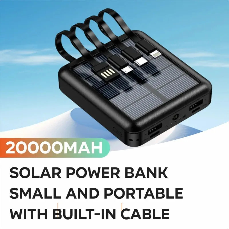 20000mAh small solar power bank with integrated cable