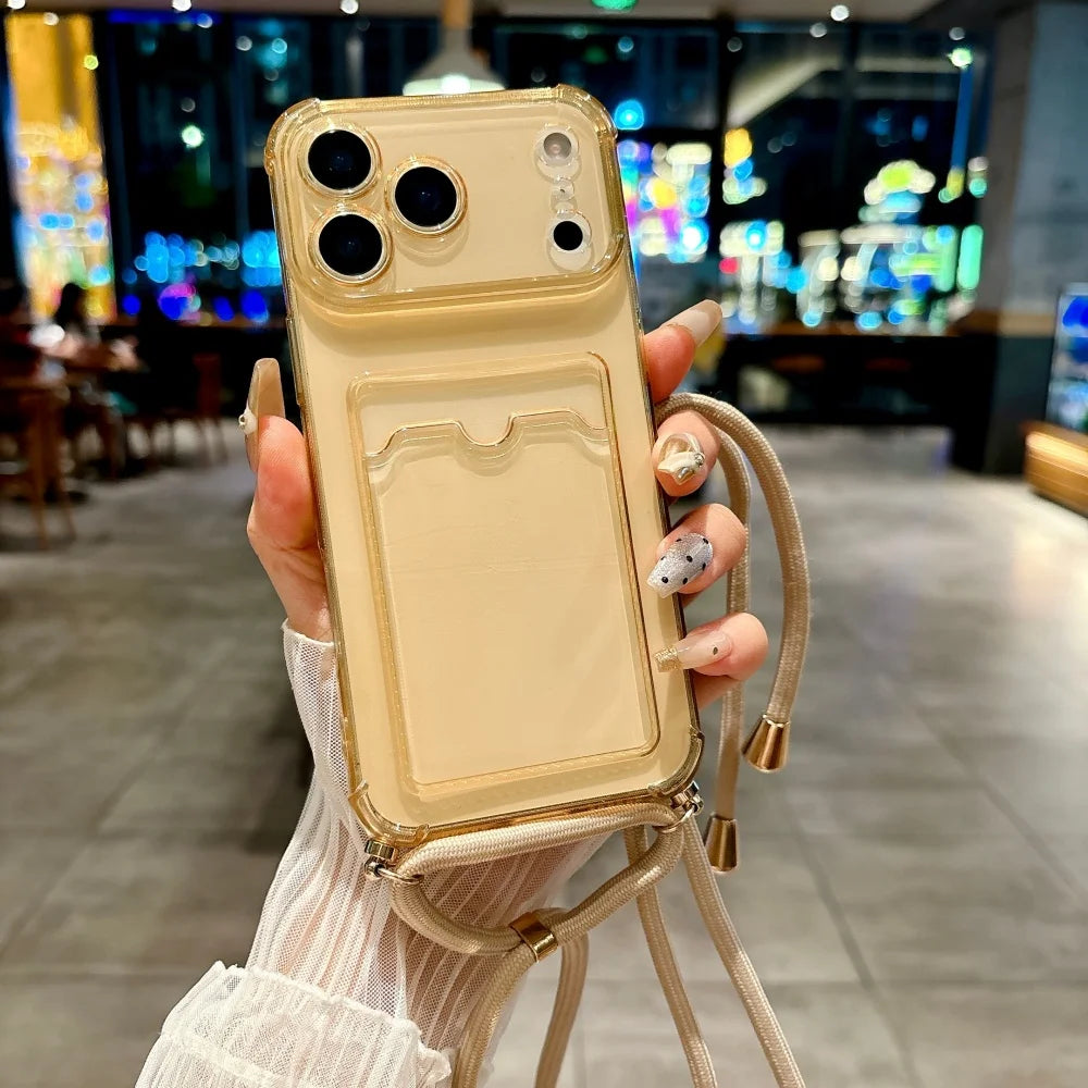 iPhone Kartenhülle mit Band – Klar & Praktisch