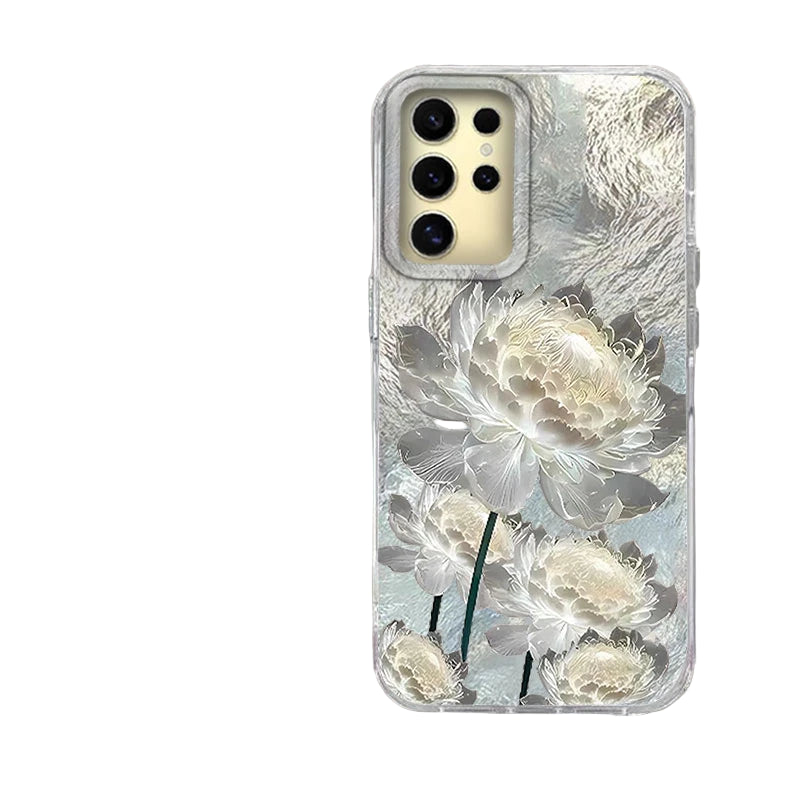 Weiße Lotus Floral Hülle für Samsung Galaxy S25