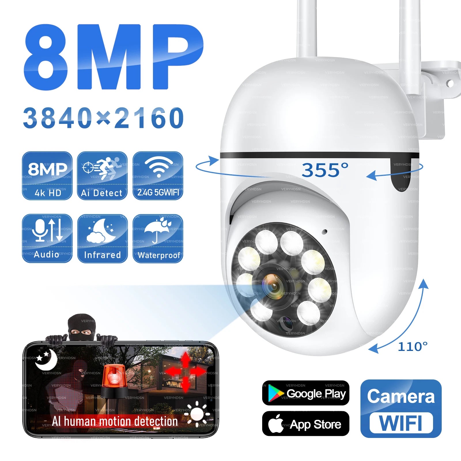 8MP WiFi IP PTZ Kamera Outdoor 4X Zoom