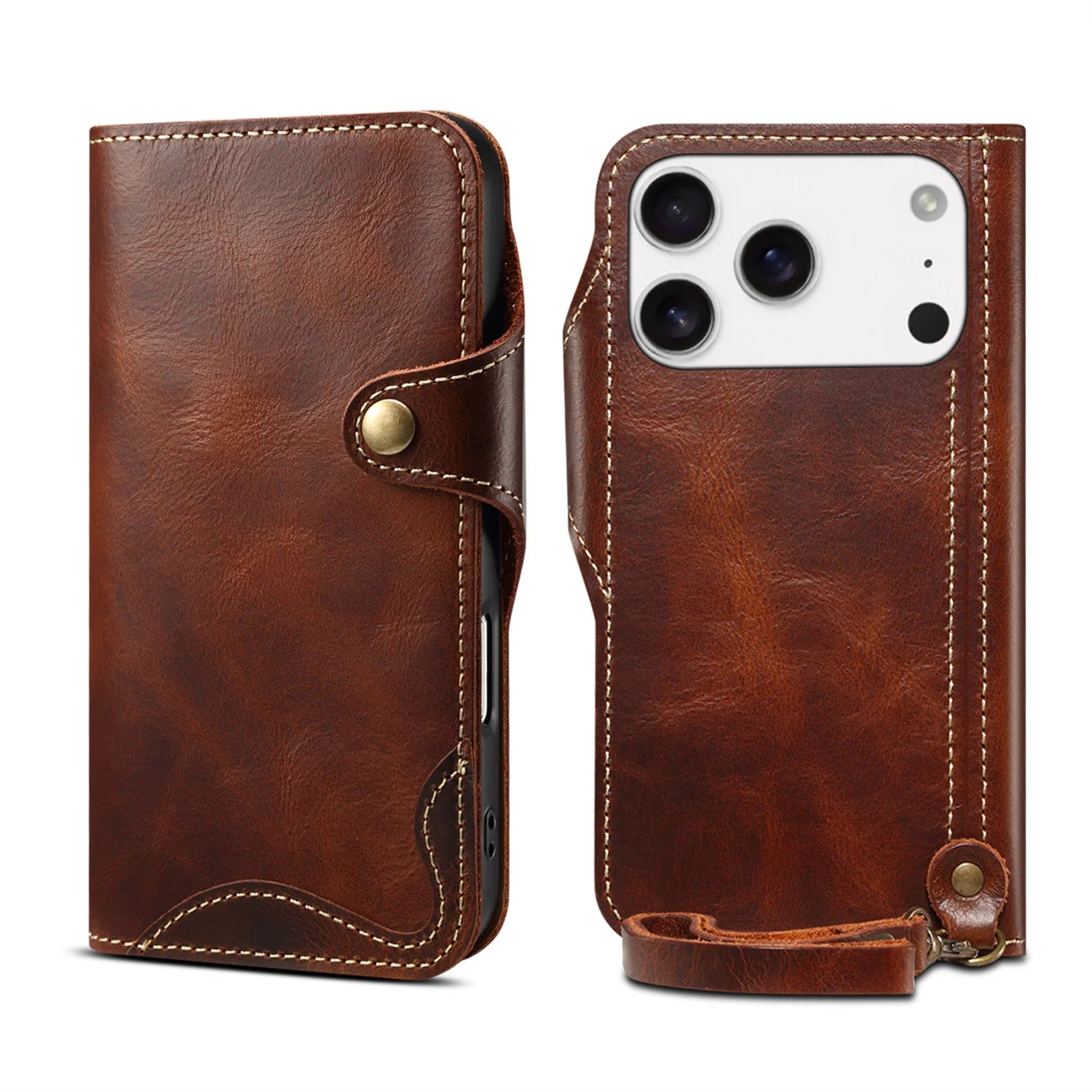Denior Luxus-Ölwachs Echtleder Tasche für iPhone 17 Pro Max