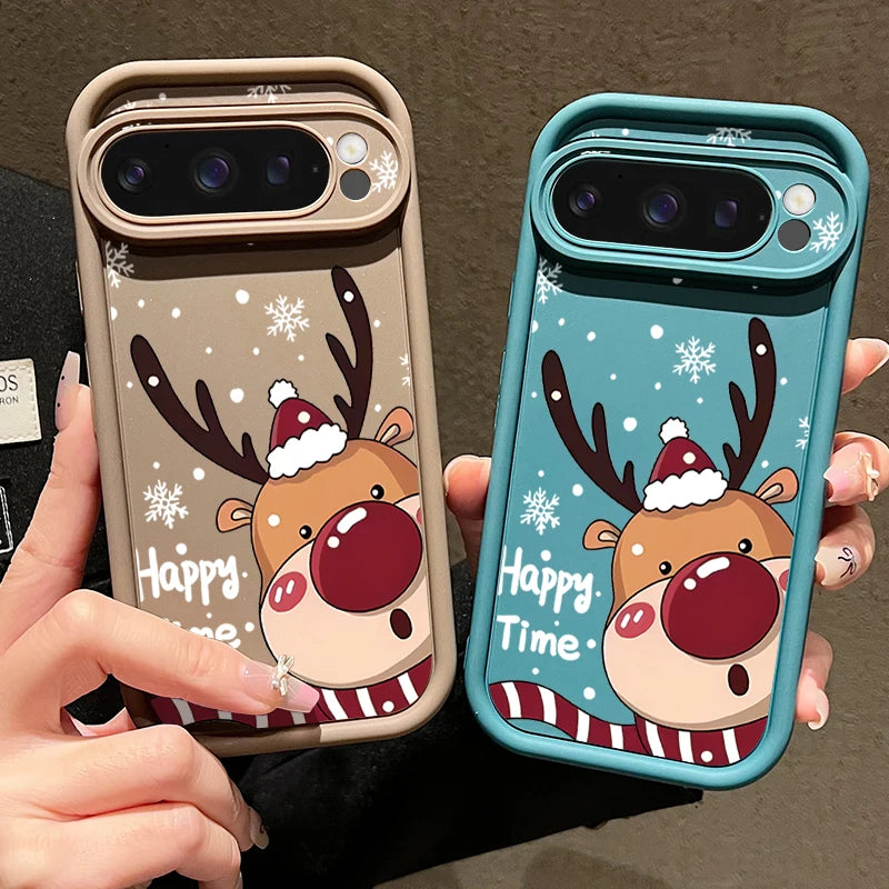 Soft TPU Christmas case for Google Pixel 7, 8 and 9 series, shockproof, flexible, perfect fit with deer motif, non-slip silicone case