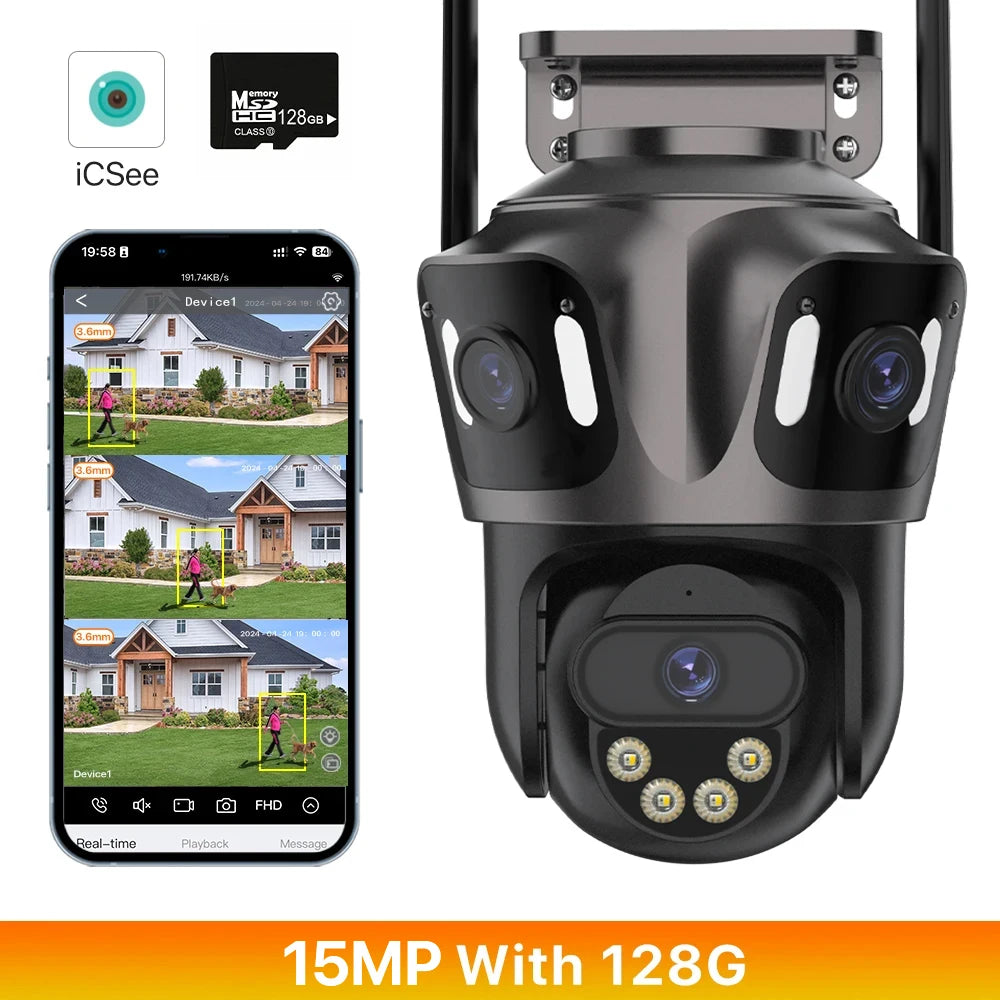 15MP 4K WLAN IP Kamera mit Drei Bildschirmen Outdoor