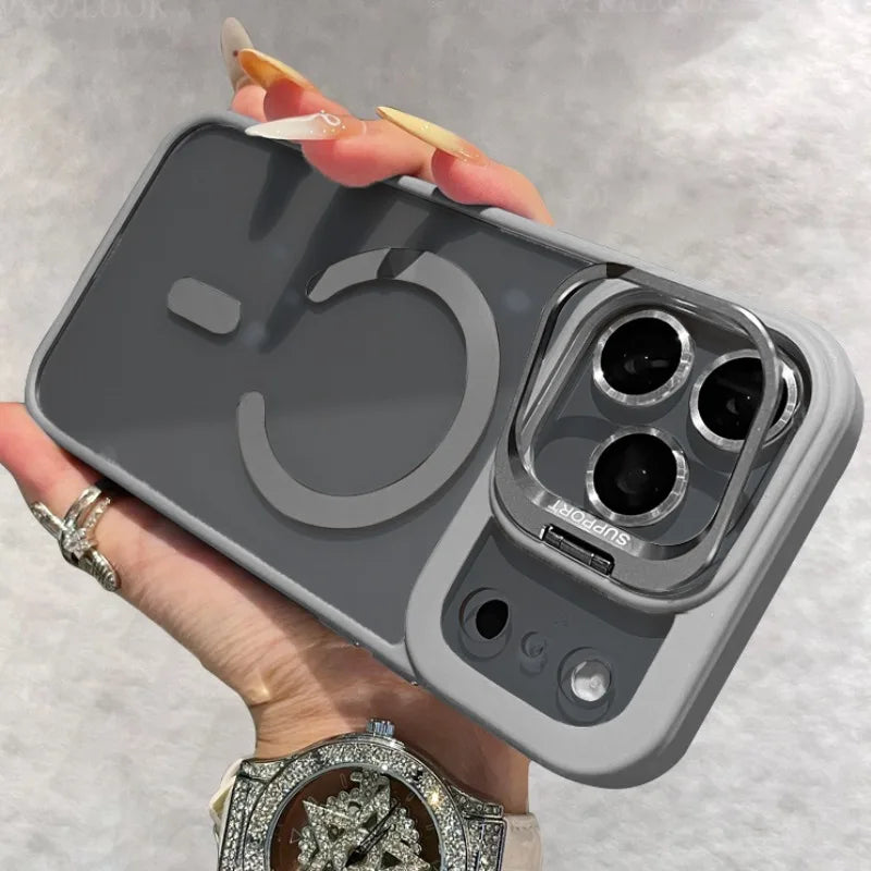 Transparent MagSafe case for iPhone 17 with holder