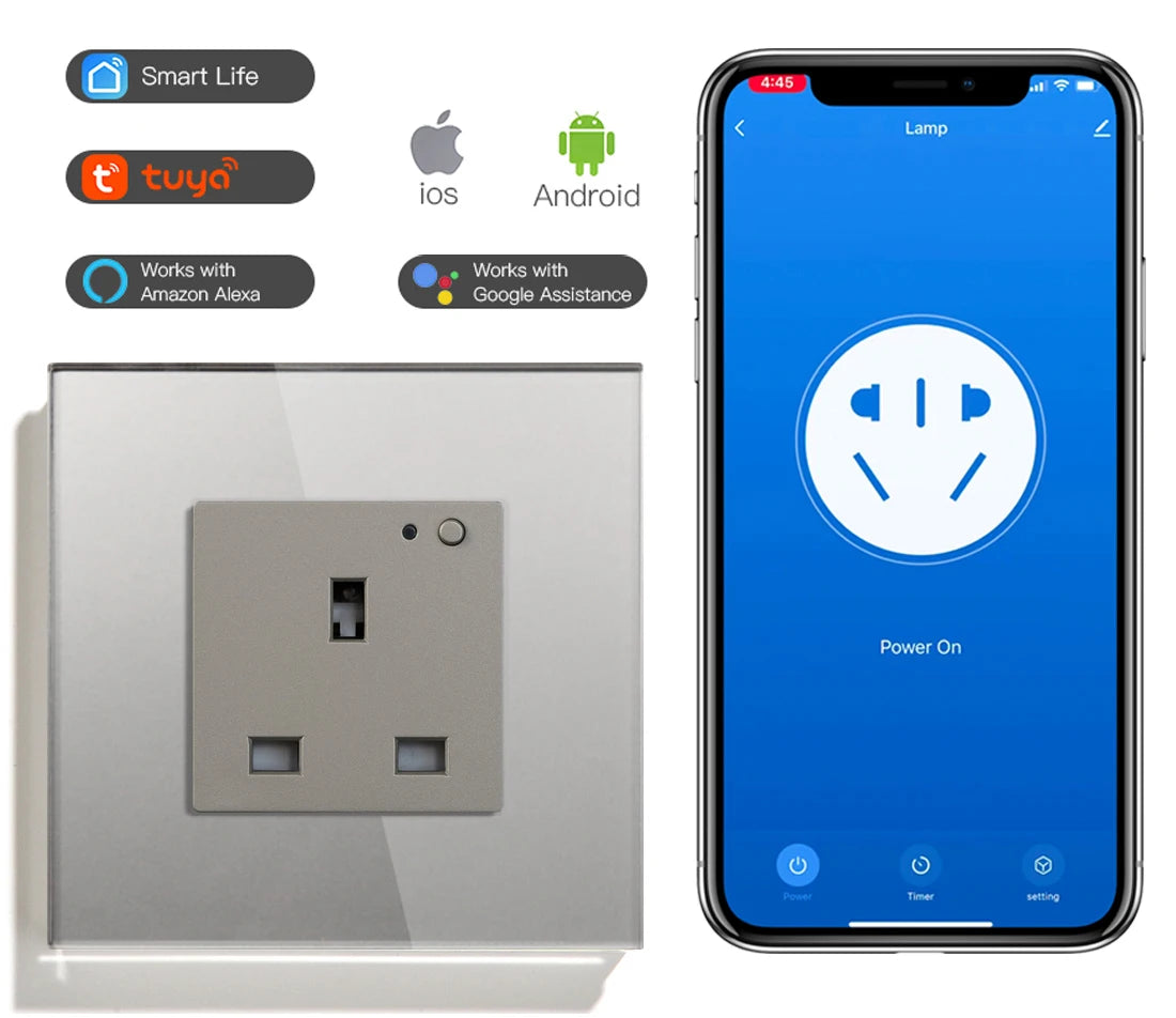 UK Wandsteckdose Glas Panel Smart 13A