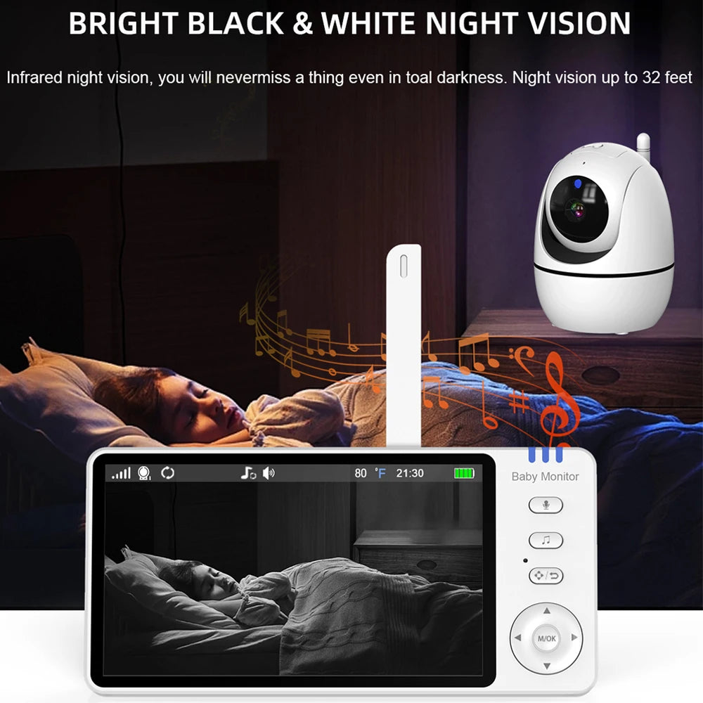5-inch video baby monitor with PTZ camera and night vision