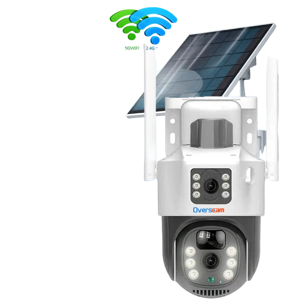 4K dual-screen PTZ WiFi solar camera with PIR sensor