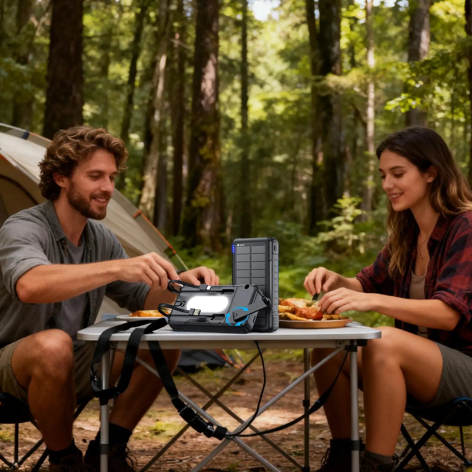 Solare Powerbank Mit Taschenlampe & Handkurbel