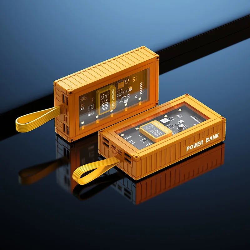 Transparent power bank 20000–50000mAh fast charging