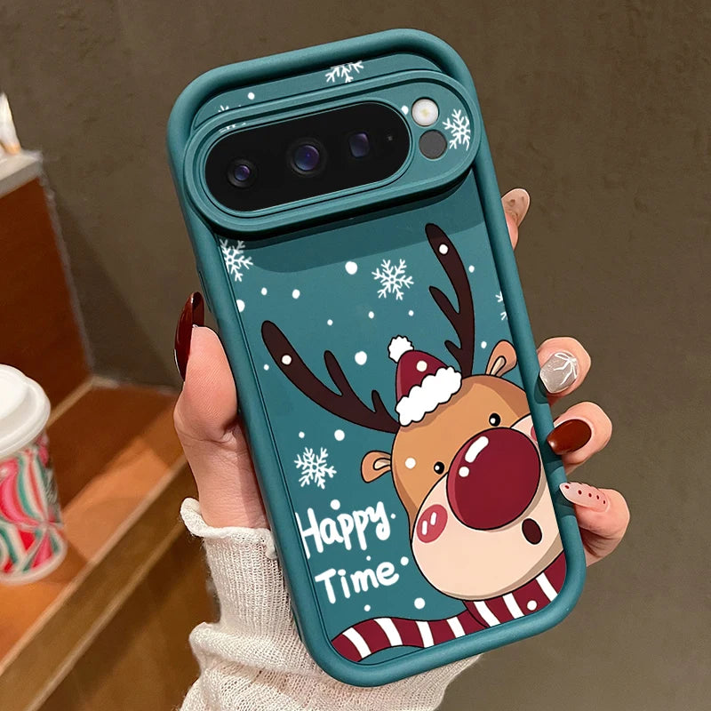 Soft TPU Christmas case for Google Pixel 7, 8 and 9 series, shockproof, flexible, perfect fit with deer motif, non-slip silicone case