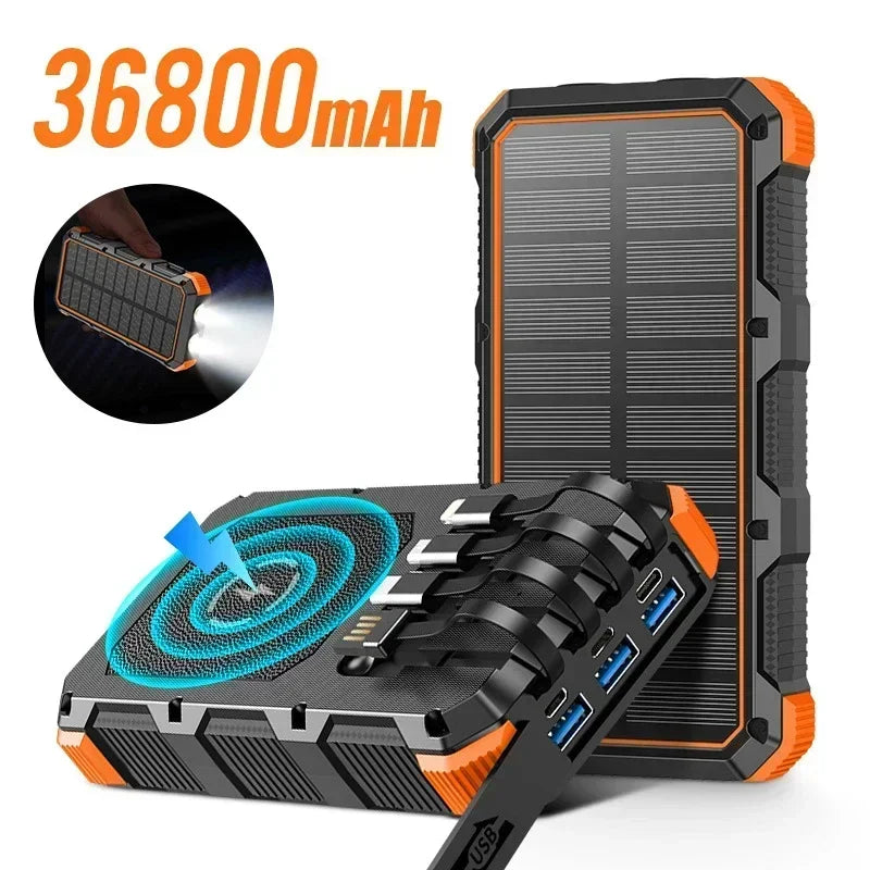 36800mAh Solar Power Bank with Cable & Wireless