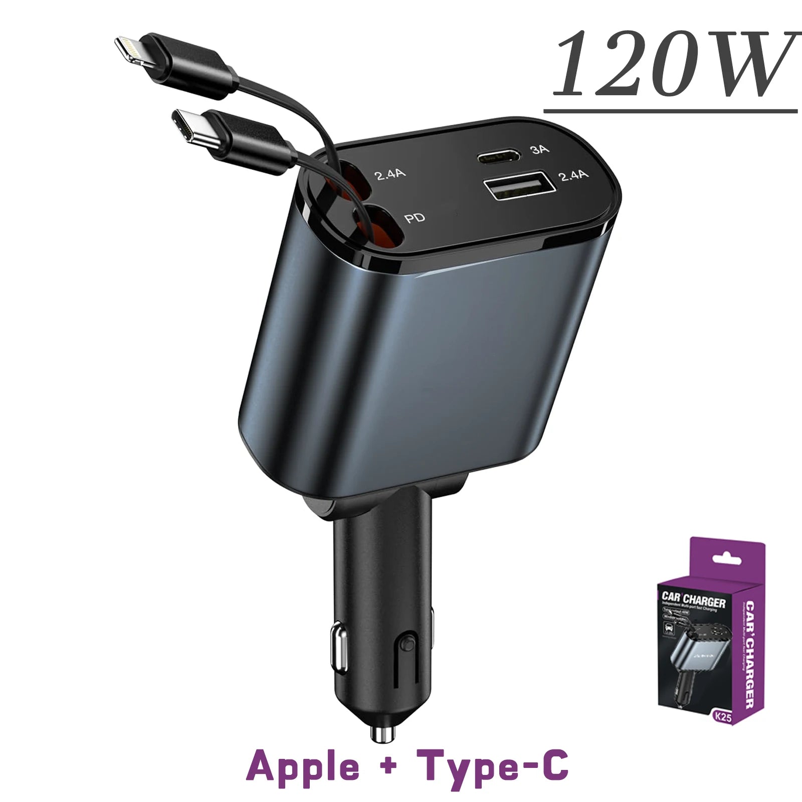 120W 4-in-1 Auto Ladegerät mit USB PD Kabel