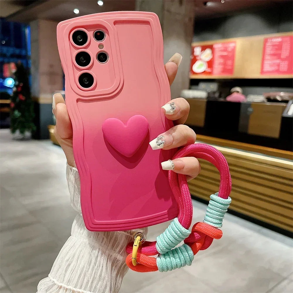 Gradient Wave Lanyard Case with Heart Handle