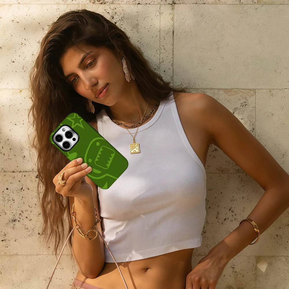 Domo iPhone case, green, with double back