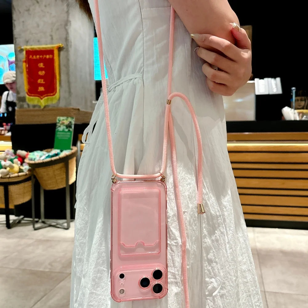 iPhone Kartenhülle mit Band – Klar & Praktisch