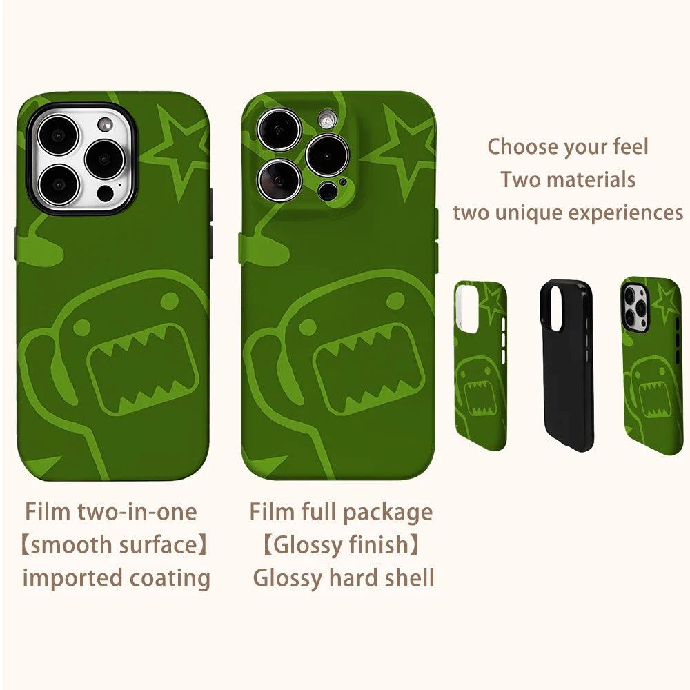Domo iPhone case, green, with double back