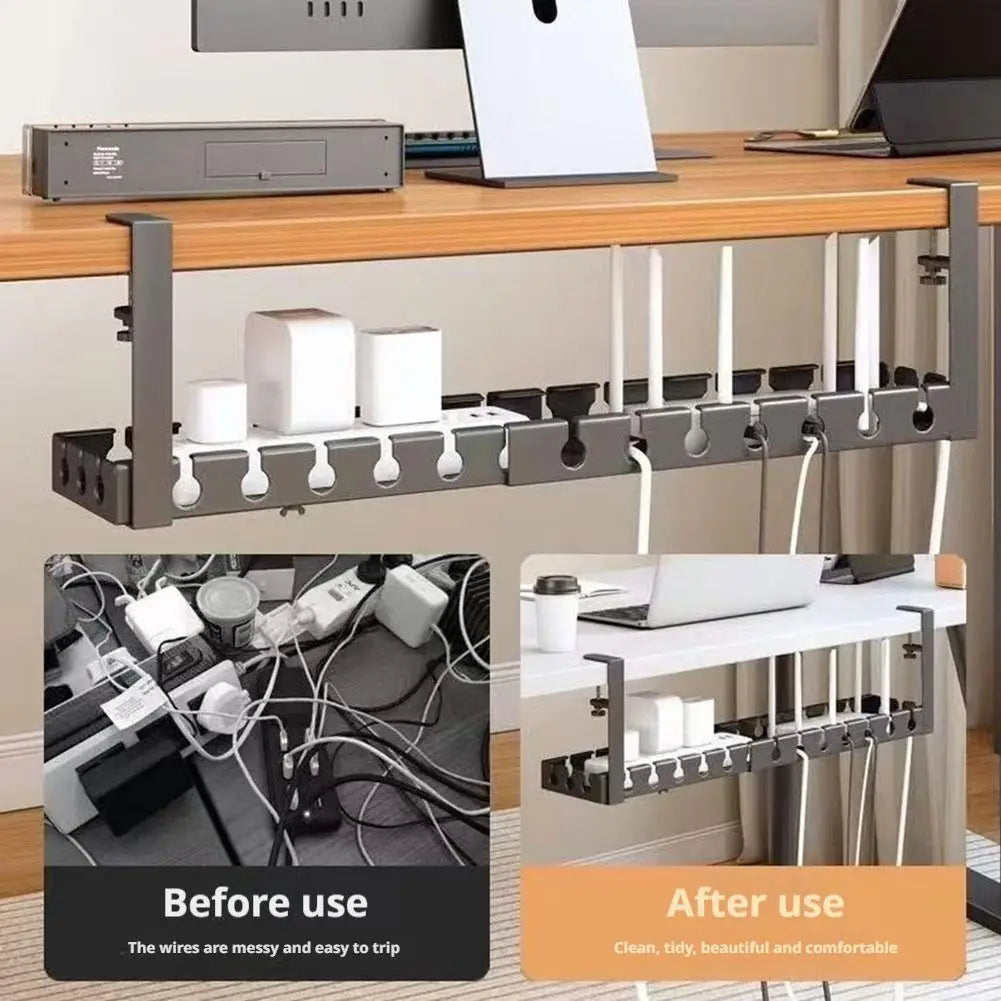 Extendable cable management tray under desk