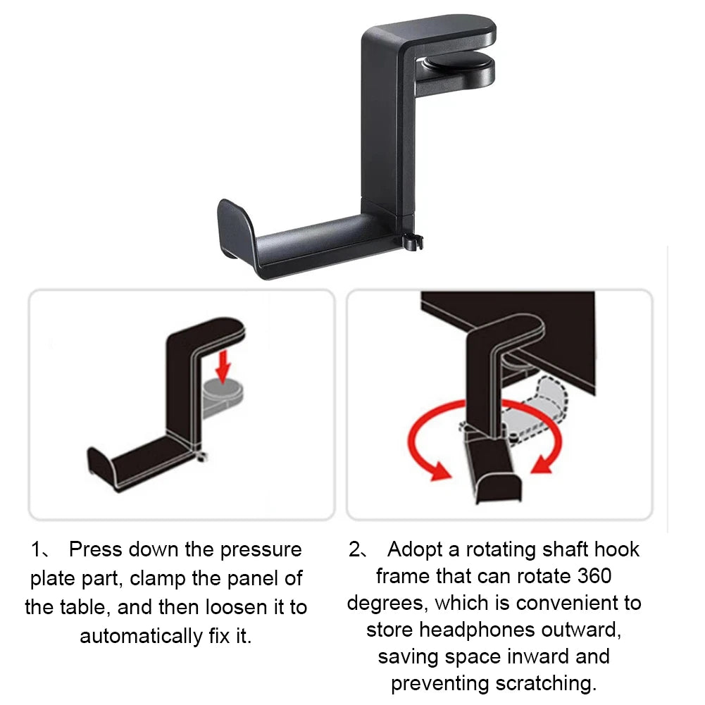 Drehbarer Kopfhörerständer Gaming Untertisch Halter