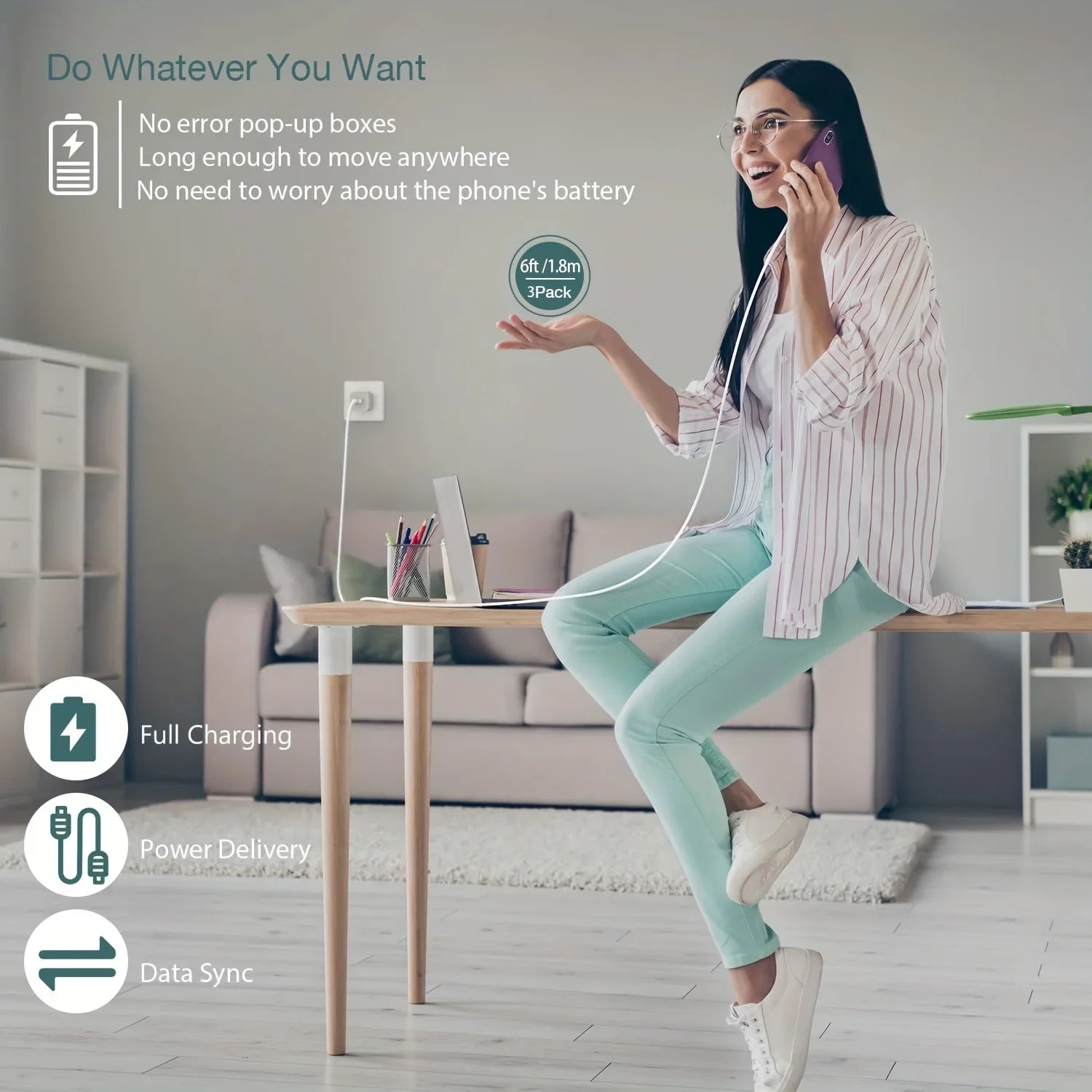 3er Set 6FT Datenkabel & USB Ladegerät