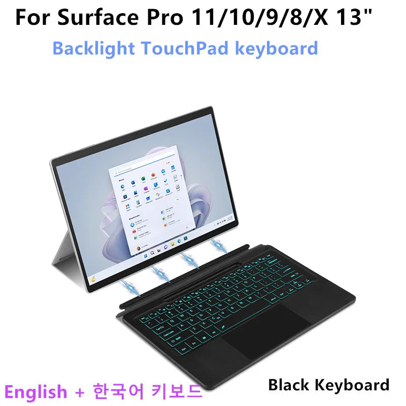 Bluetooth-Tastatur mit Touchpad für Surface Pro 8–11