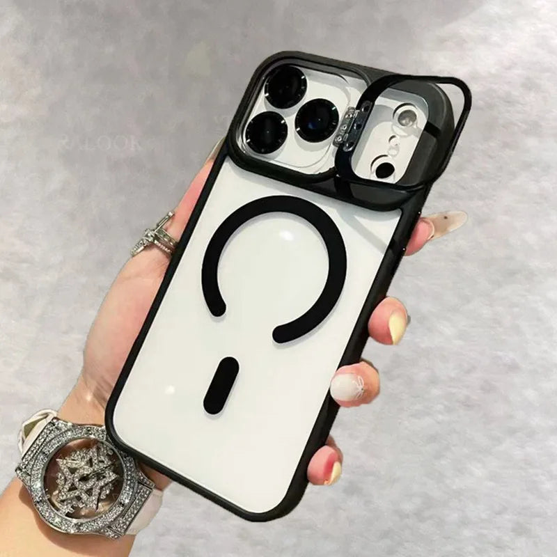 Transparent MagSafe case for iPhone 17 with holder