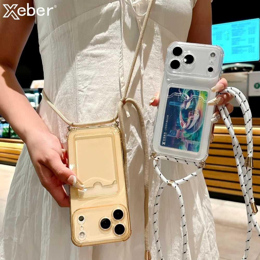 iPhone Kartenhülle mit Band – Klar & Praktisch