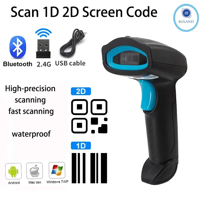 Wireless 2D barcode scanner with Bluetooth and USB