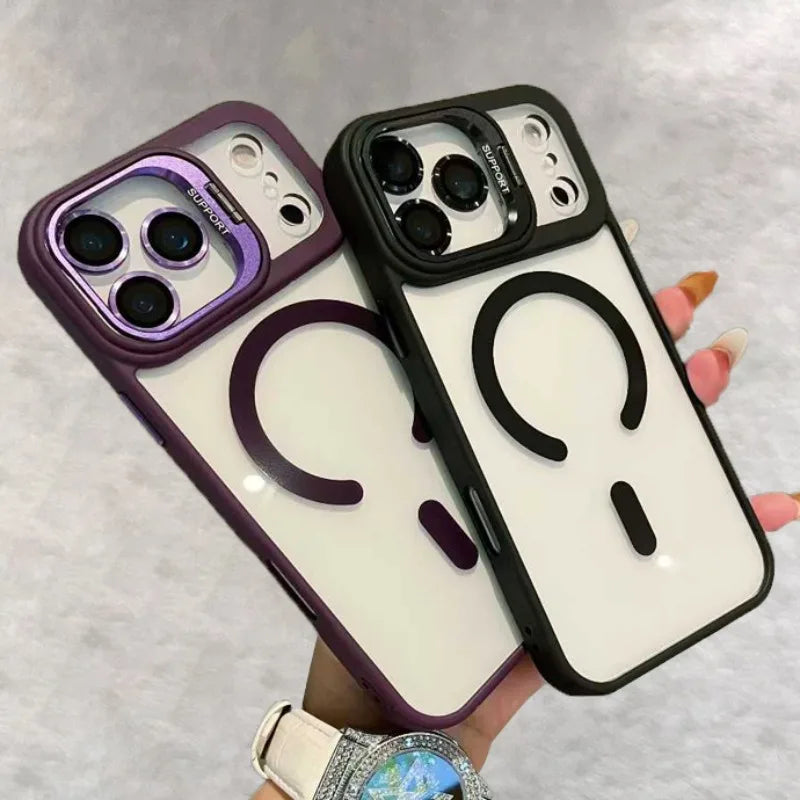 Transparent MagSafe case for iPhone 17 with holder