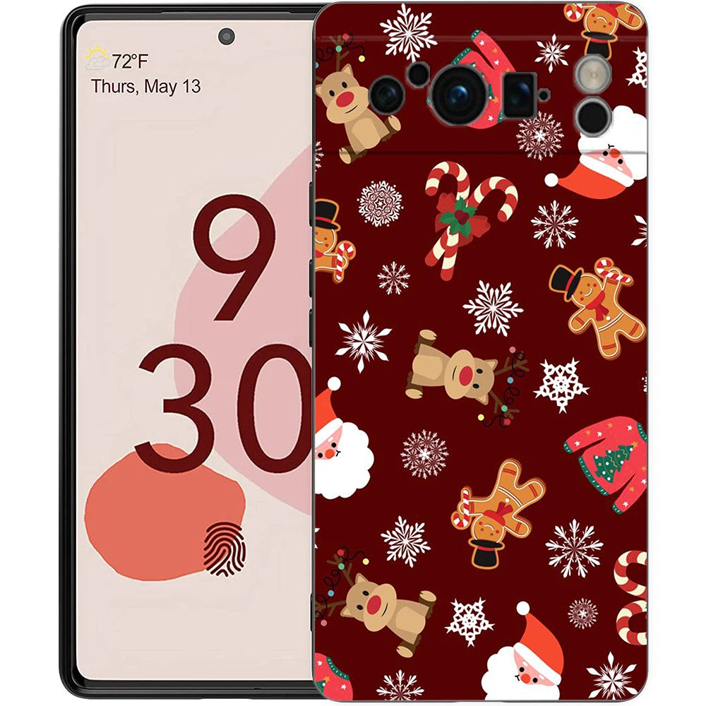 Pixel 9 8 Case Cartoon Silicone TPU Half Wrap Christmas Case