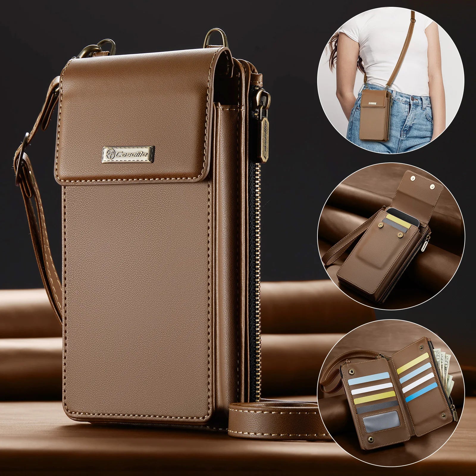 Crossbody Leder-Handytasche mit Kartenfächern iPhone