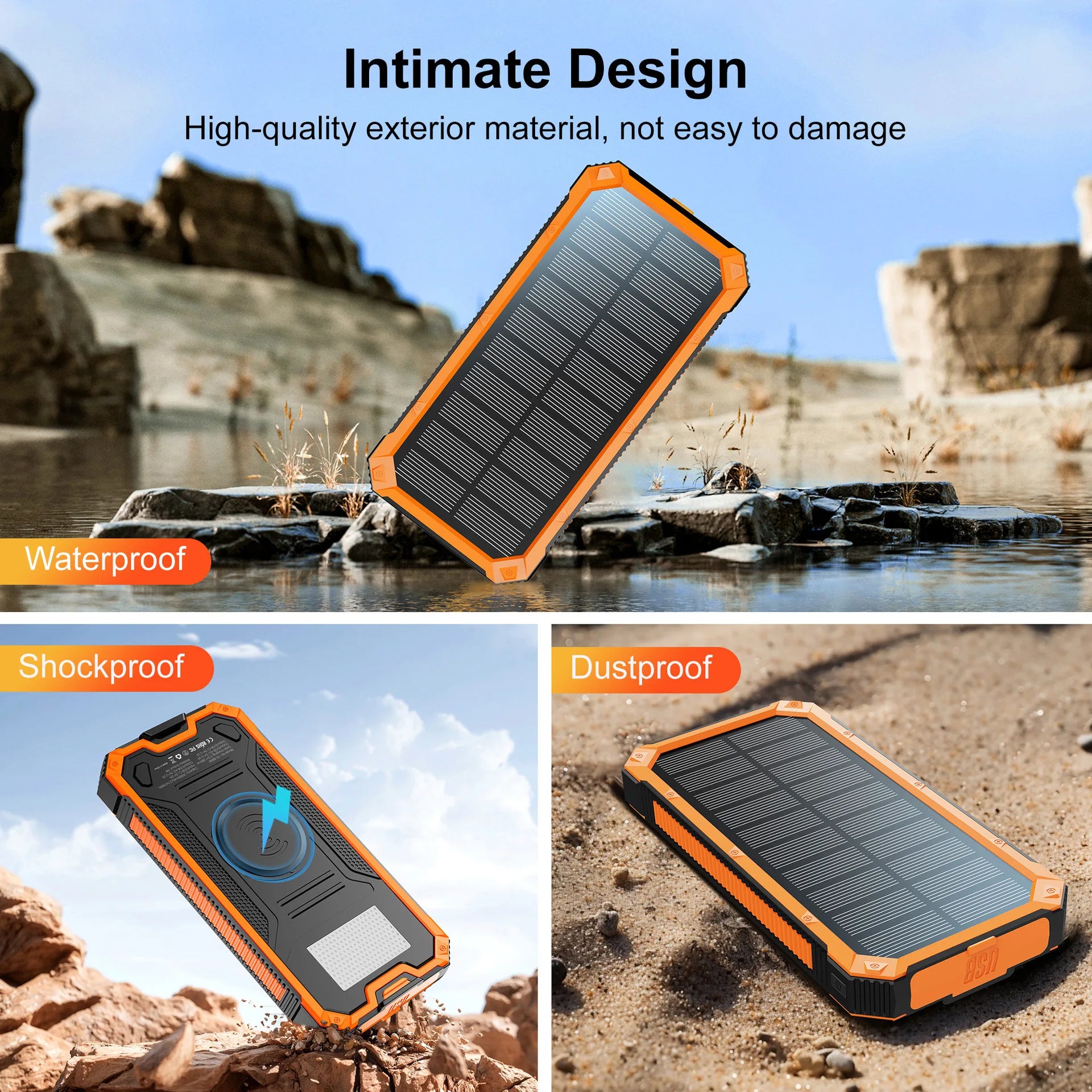 Wasserdichte Solar Powerbank 20000mAh kabellos