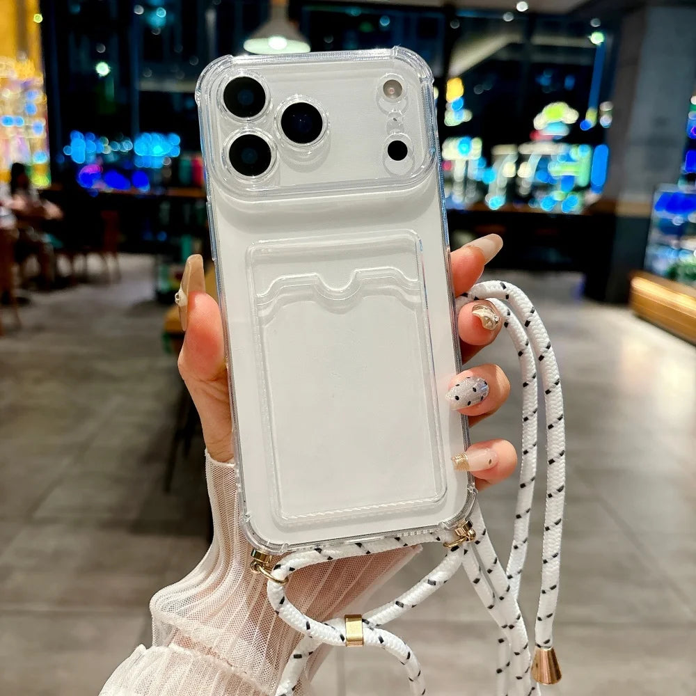 iPhone Kartenhülle mit Band – Klar & Praktisch