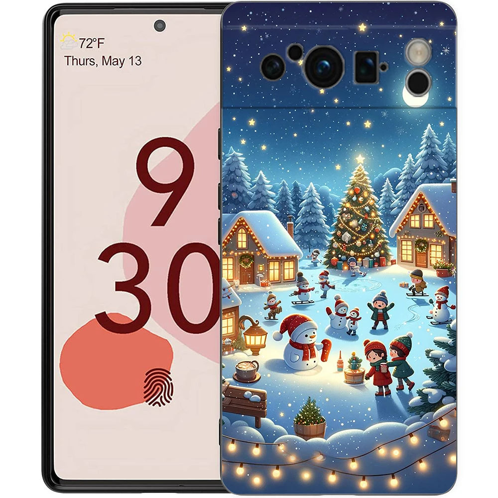 Pixel 9 8 Case Cartoon Silicone TPU Half Wrap Christmas Case