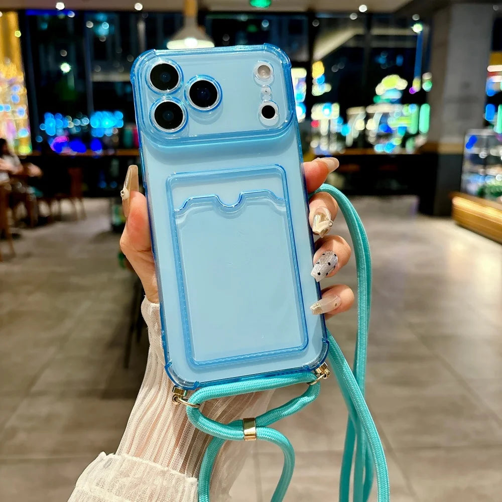 iPhone Kartenhülle mit Band – Klar & Praktisch