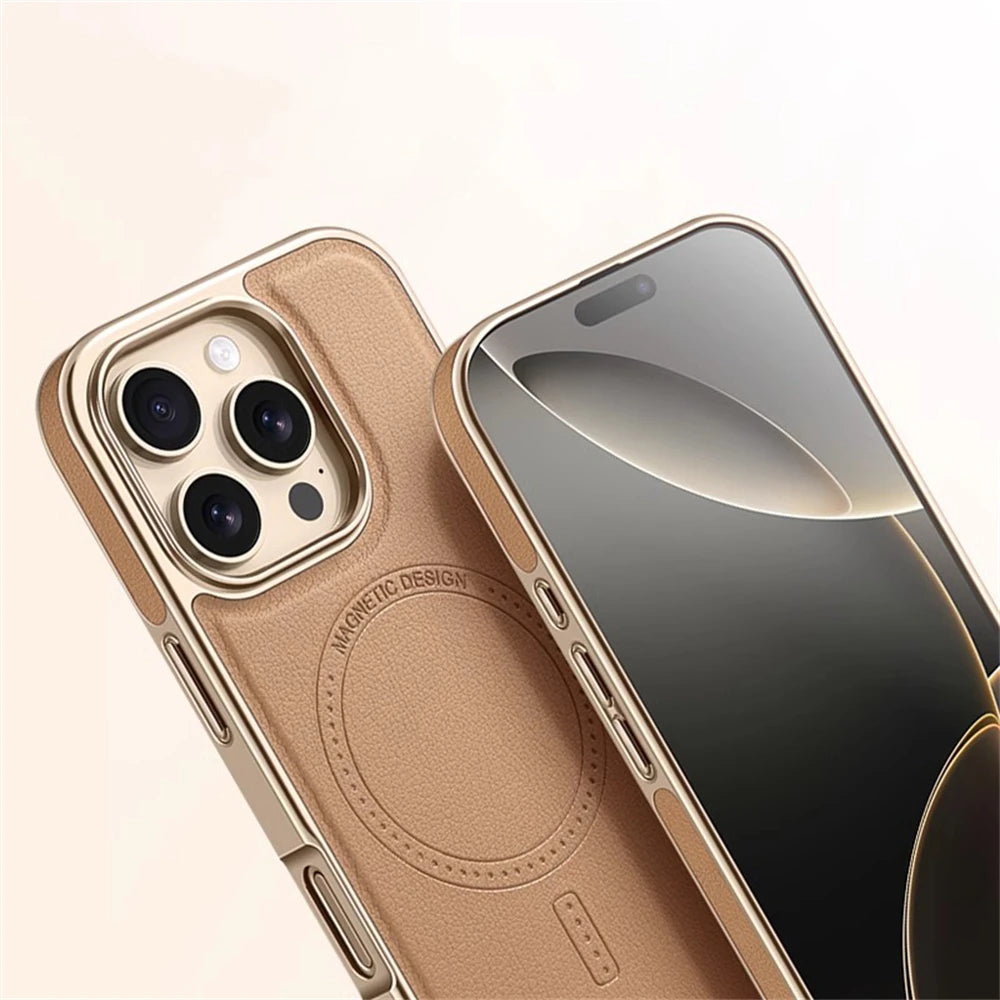 Luxus Plating Rahmen PU Leder Magnetische Hülle für iPhone 17