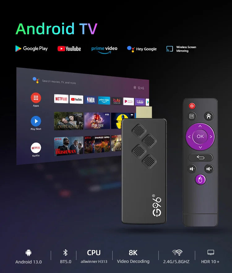 8K Android TV Stick mit Streaming und Multisprachen
