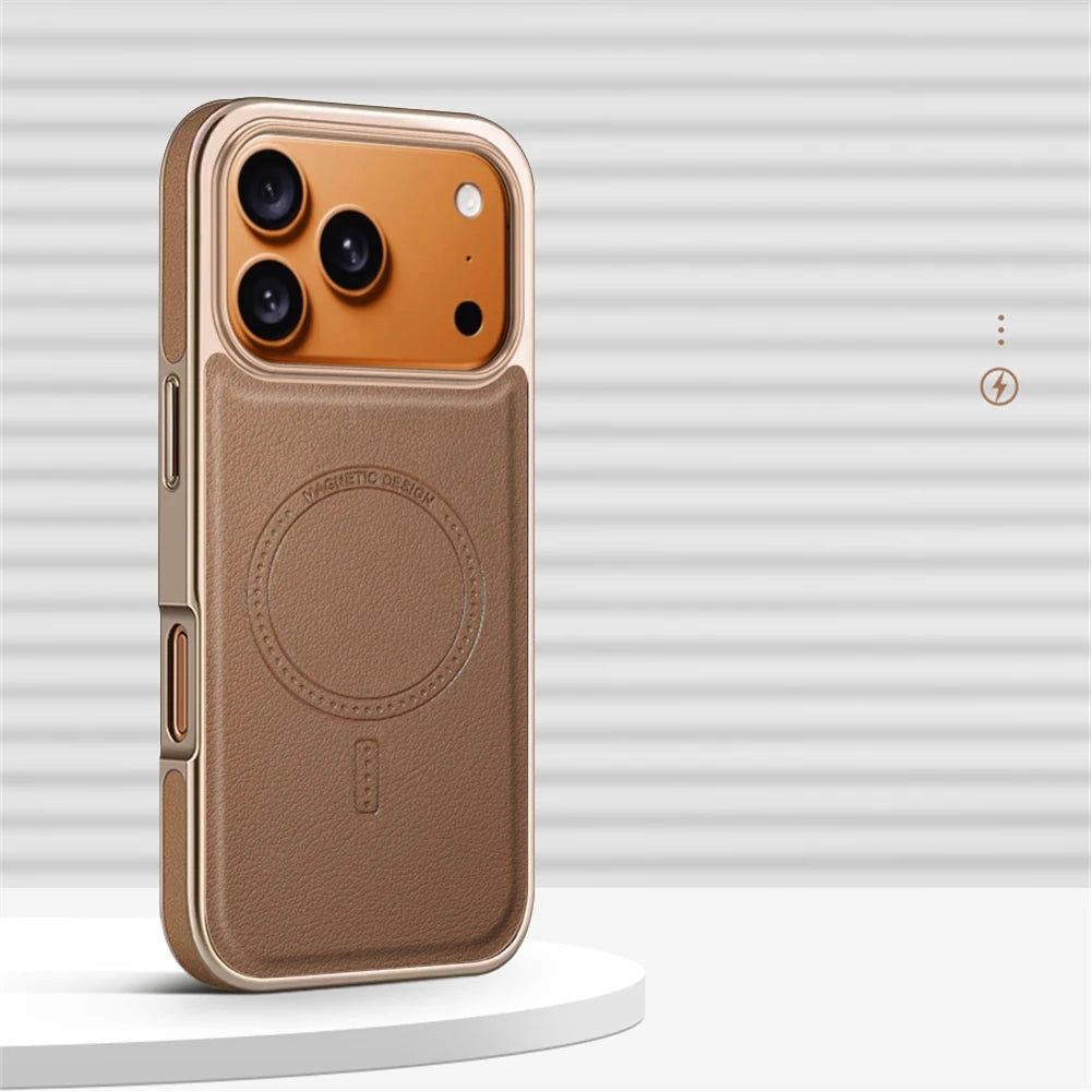 Luxus Plating Rahmen PU Leder Magnetische Hülle für iPhone 17