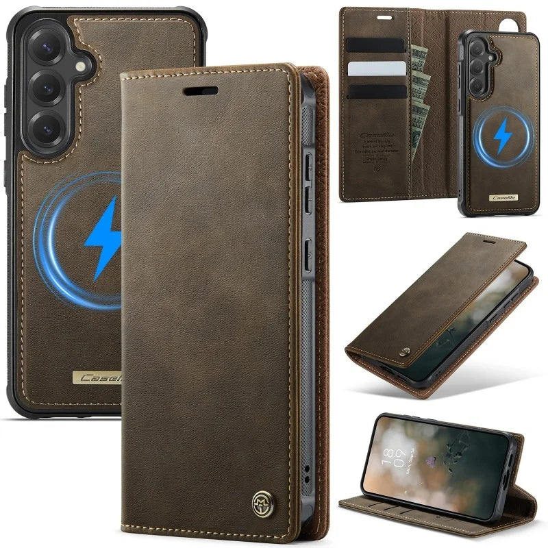 Magnetic Leather Wallet Case for Samsung