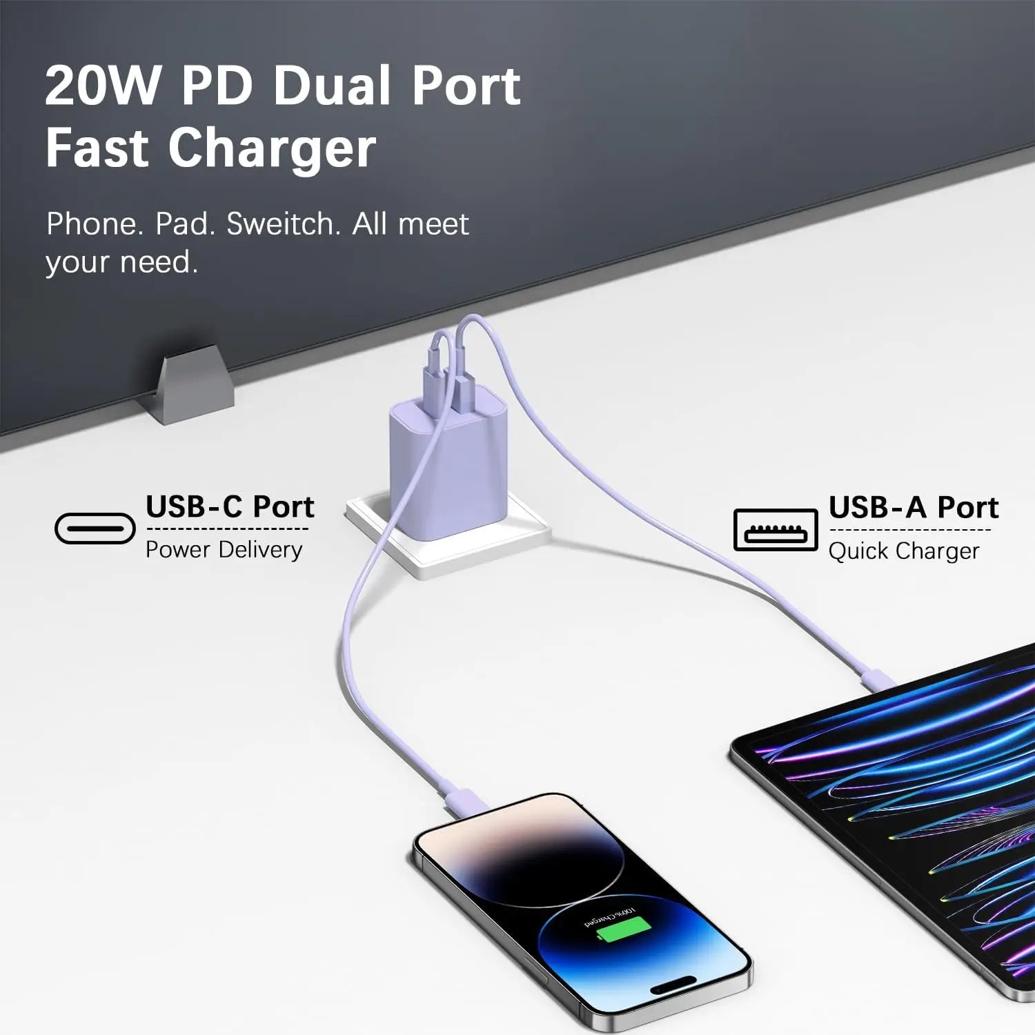 USB C Ladegerät Dual Port PD Schnellladegerät