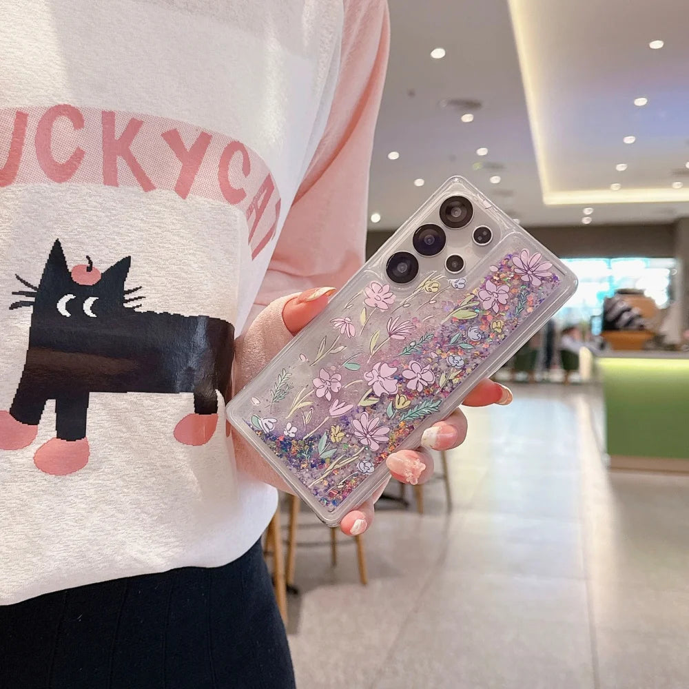 Lila Glitzer Treibsand Hülle für Galaxy S25 Ultra